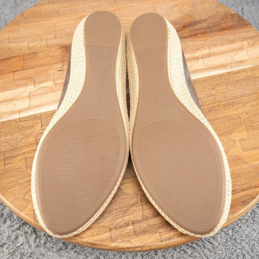 Gentle Souls Lucia A-Line 2 Espadrille Peep Toe Sandals Bronze Leather Women 8.5
